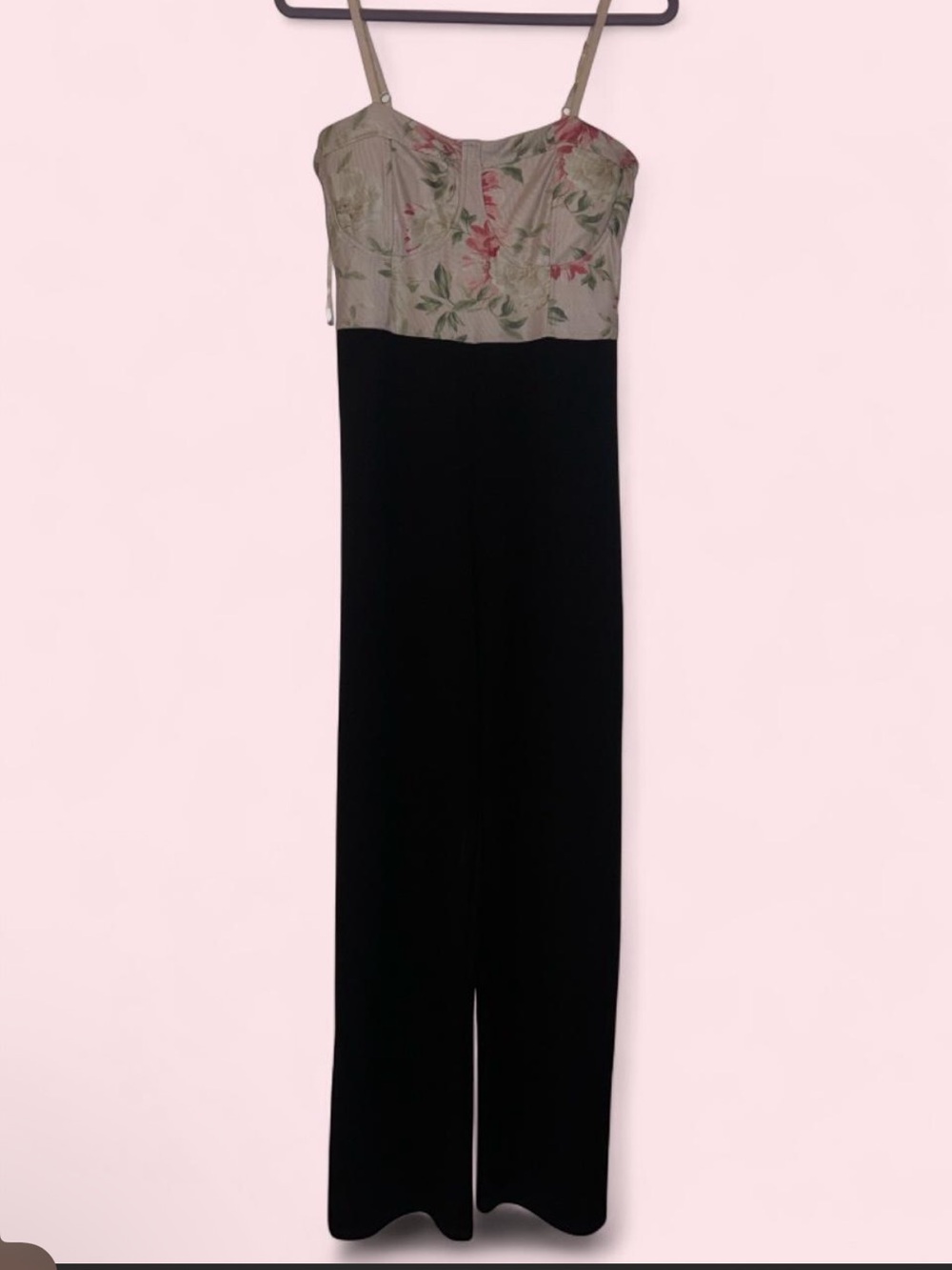 GBG Los Angeles Floral Bustier Jumpsuit in Black and Cream